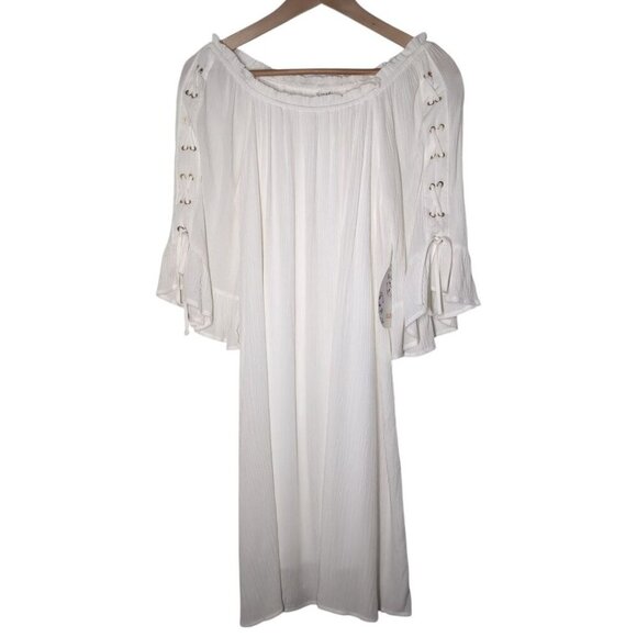 Naif Boho White Dress Womens Small Bell Sleeve Laces Flowy Hippie Oversized - Picture 1 of 8